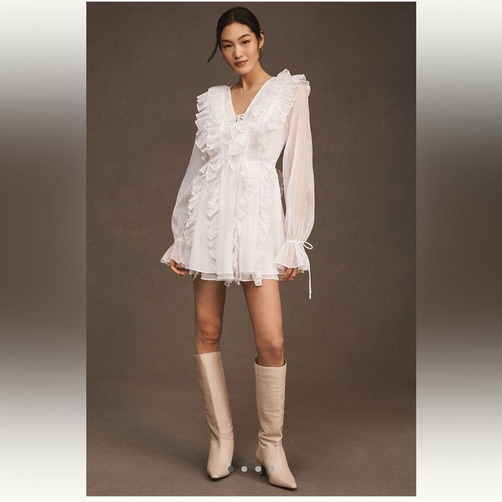 Anthropologie White Ruffled Mini Dress
